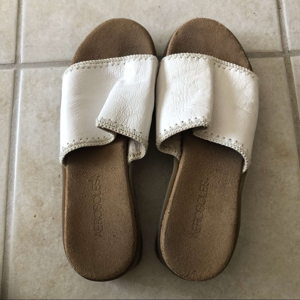 white slip on sandals